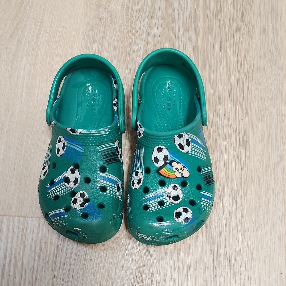 CROCS Green Sandals with Soccer Design